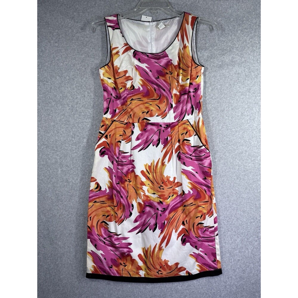 Cato Dress Womens Sz 6 Pink Orange Pockets Sleeveless Abstract Brushstroke Print